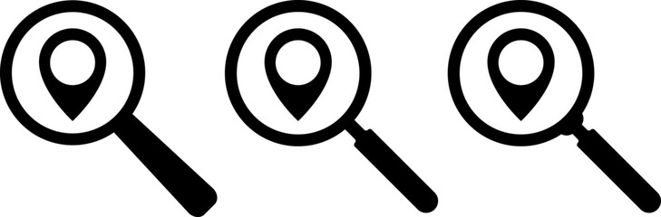 search location icon. magnifying glass pointer. track search icons. global positioning system. gps position pin sign

