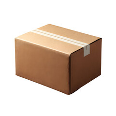 Brown Cardboard Box with White Tape on Neutral Background