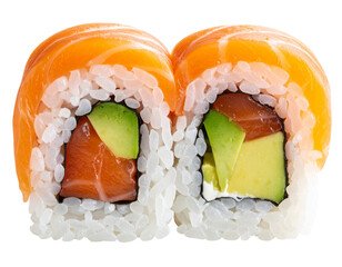 Two pieces salmon avocado maki sushi
