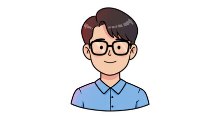 Cartoon Illustration of Young Man with Glasses