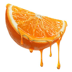 Close Up of a Juicy Orange Slice Dripping with Liquid on Transparent Background