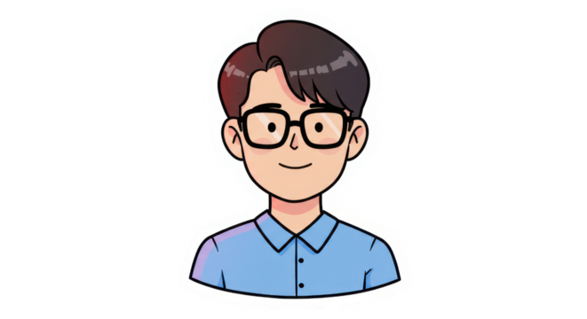 Cartoon Illustration of Young Man with Glasses