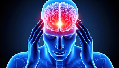 3D model of a human head with an aching brain