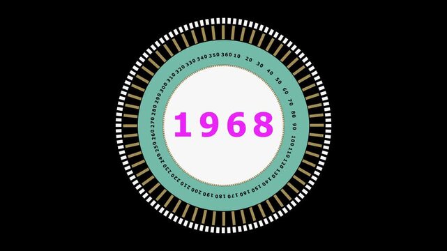 Vintage 1968 Year Graphic Circular Dial with Degrees and Numbers Retro Design Element