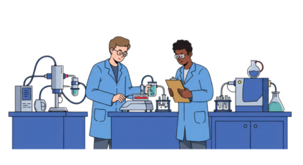 Scientists Collaborating on Research in Laboratory with Equipment