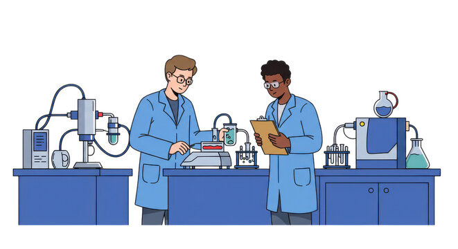 Scientists Collaborating on Research in Laboratory with Equipment