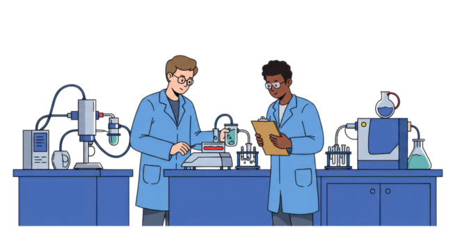 Scientists Collaborating on Research in Laboratory with Equipment
