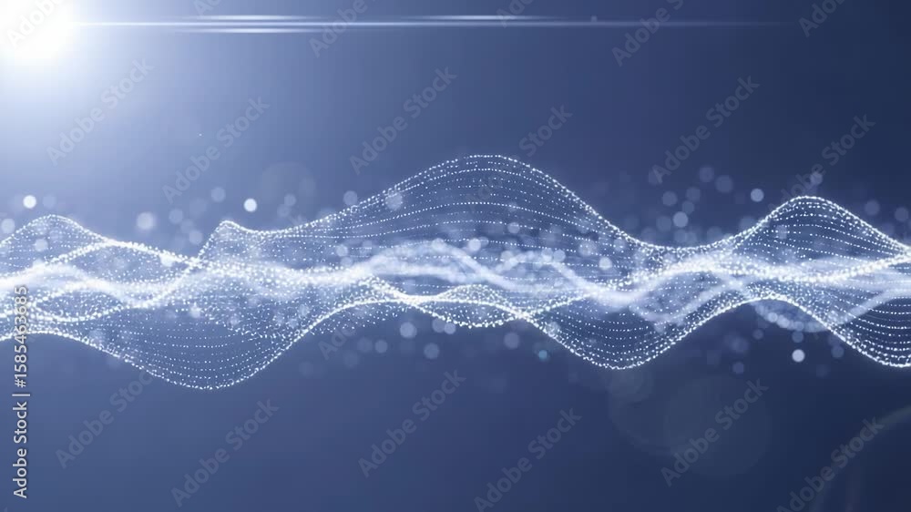 Poster an abstract background with blue light waves and digital data, representing modern technology and ne
