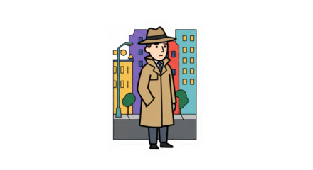 Mysterious Detective Character in Trench Coat on Urban Street Illustration