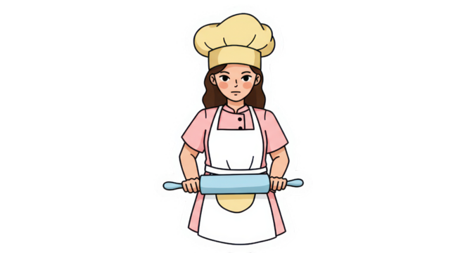 Cartoon Chef Woman with Rolling Pin Baking Illustration