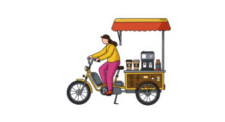 Illustration of Person Riding Mobile Coffee Cart Bike