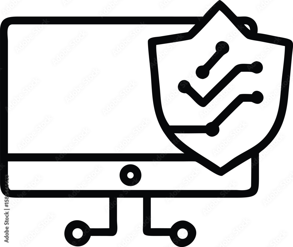 Aufkleber computer with security shield outline icon for digital protection and data privacy