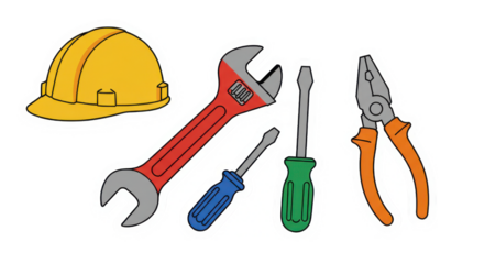 Set of Essential Hand Tools and Hard Hat Sticker Illustration