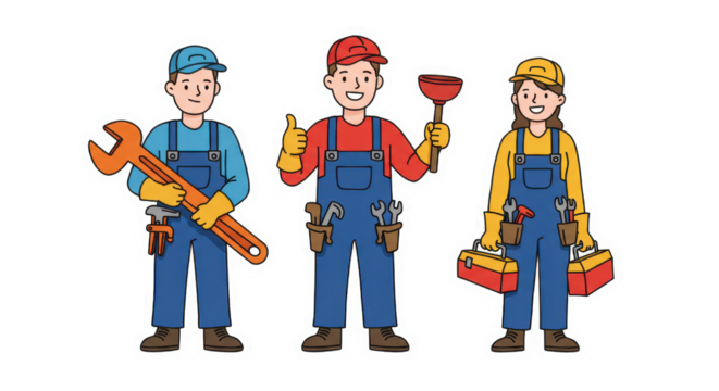 Cartoon Team of Skilled Tradespeople with Tools - Powered by Adobe