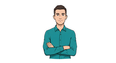 Cartoon Style Illustration of Confident Young Man with Crossed Arms