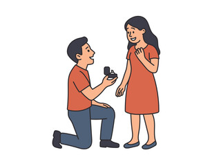 Couple proposal moment in flat design style vector art illustration