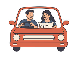 Romantic couple on a car trip illustration