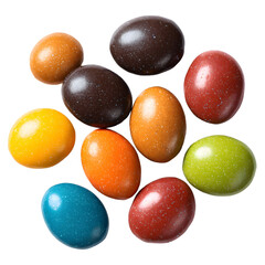 Colorful Egg Shaped Chocolates with Glitter on White Background