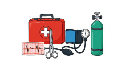 Medical Emergency Kit and Essential Supplies Illustration