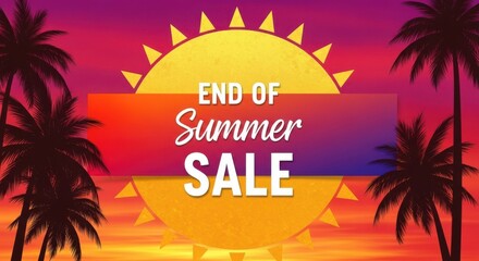 End of summer sale tropical sunset palm tree advertising banner