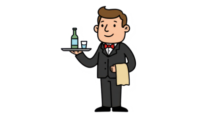Cartoon Waiter Serving Drinks on Tray Illustration