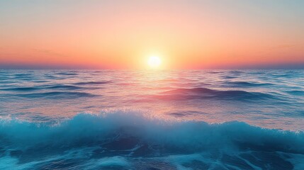 Fototapeta premium Calm ocean sunset horizon with soft pastel colors, tranquil sea landscape with gentle waves and serene atmosphere