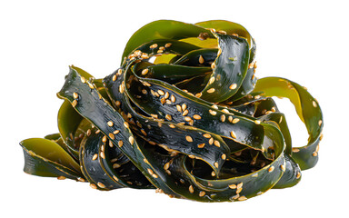 Dark Green Seaweed with Sesame Seeds on White Background