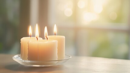 Meditative candle plate with vintage glass and pastel wax, perfect for relaxing interiors.