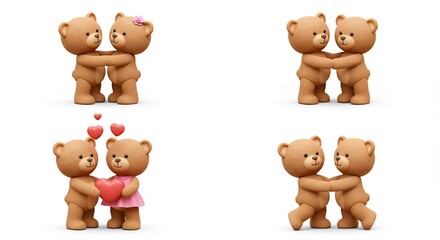 Naklejka premium Teddy bears in various poses expressing love and affection
