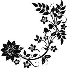 leafy vine and flower corner ornament silhouette