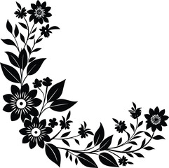 minimal floral corner silhouette with soft rounded