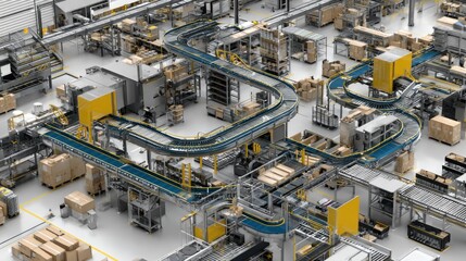 Factory interior, aerial view