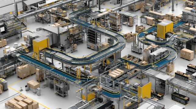 Factory interior, aerial view