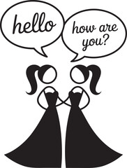 Elegant Silhouette of Two Women in Conversation with Speech Bubbles on Transparent Background for Social Interaction