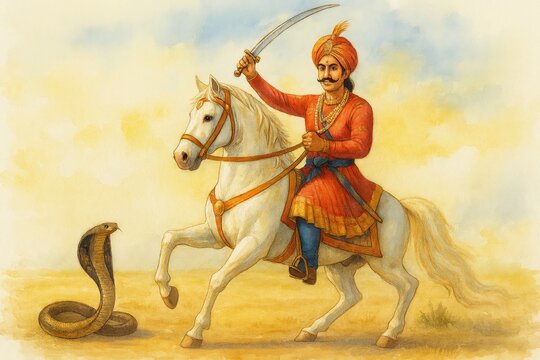 Teja dashmi watercolor poster illustration.
