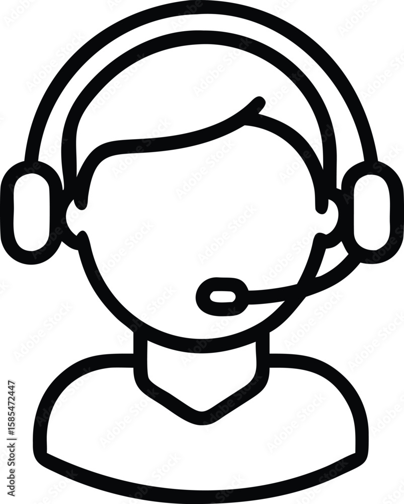 Poster customer service agent icon in simple line art style vector