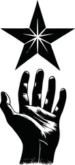 Silhouette of hand reaching toward star isolated vector style on white background