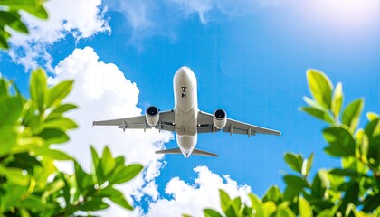 Airplane flying over lush foliage