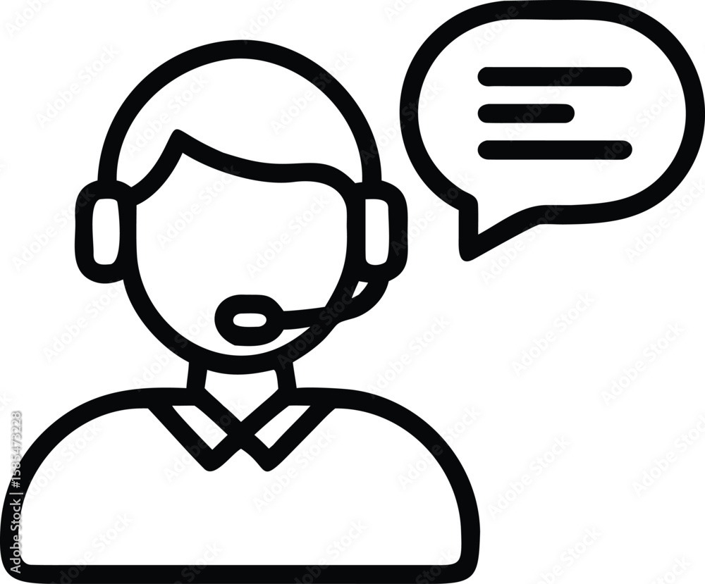 Poster customer service agent with headset line icon and speech bubble vector