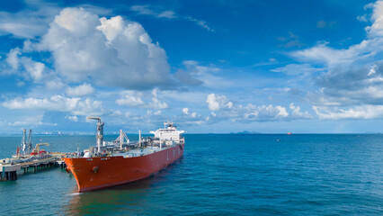 Oil tanker ship. Red Oil Tanker runing in the ocean sea. petroleum ship transportation import...