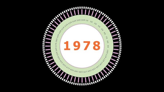 Retro 1978 Year Number Graphic with Circular Gauge and Degree Markers on Black Background