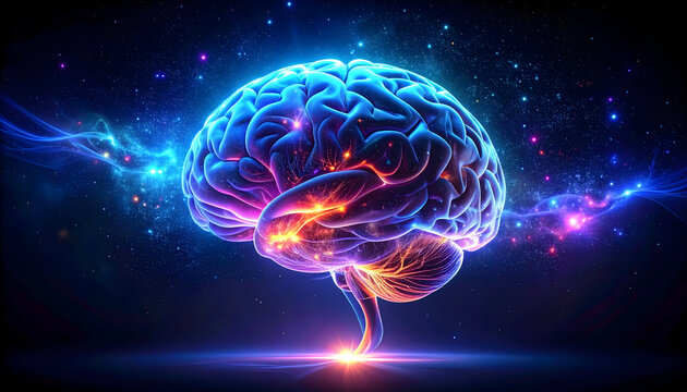 Glowing Human Brain in Space: 3D Digital Art