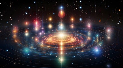 A captivating illustration of a glowing galaxy filled with bright stars and energy