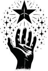 Silhouette of hand reaching toward star isolated vector style on white background