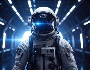 Astronaut in futuristic tunnel