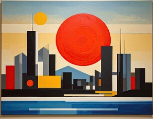Abstract cityscape at sunrise