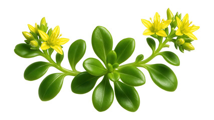 Mossy stonecrop with succulent, fleshy leaves and small yellow flowers