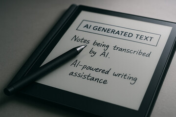 Digital tablet displaying AI-generated script, illustrating the fusion of artificial intelligence and handwriting recognition