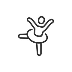 Ballerina dancing in tutu, linear icon. Ballet, elegance, and performance. Line with editable stroke.