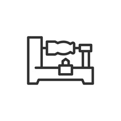 Lathe machine, linear icon. Wood or metal shaping in manufacturing. Line with editable stroke.